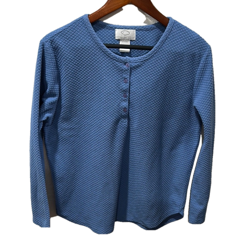 Oscar de la Renta Blue Textured Long Sleeve Top size M GUC..